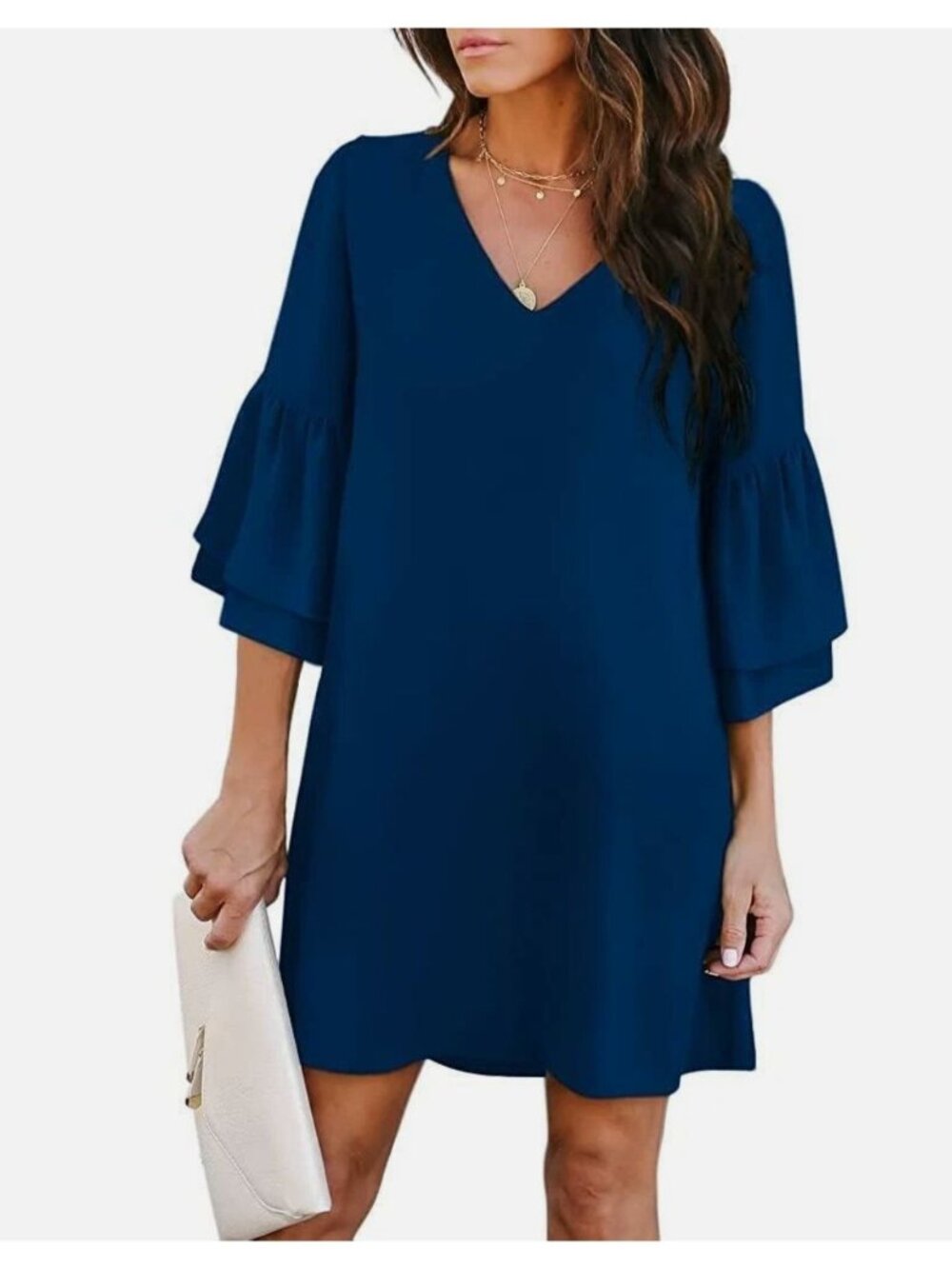 Teal V-Neck Bell Sleeve Shift Mini Dress Size L Evening Party Wedding Event